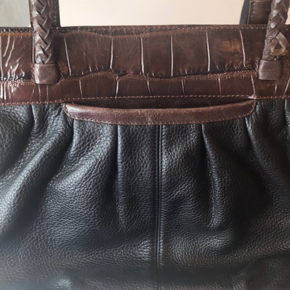 Vintage Brighton Carolyn Black Brown Leather Shoulder Bag Purse Pleated Design - Picture 2 of 16